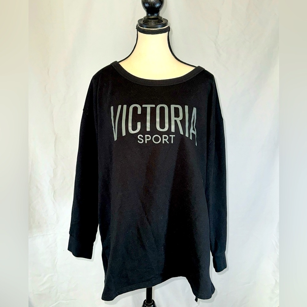 Victoria Secret • Sport Fleece Open Back Black Sweatshirt • Size Lg